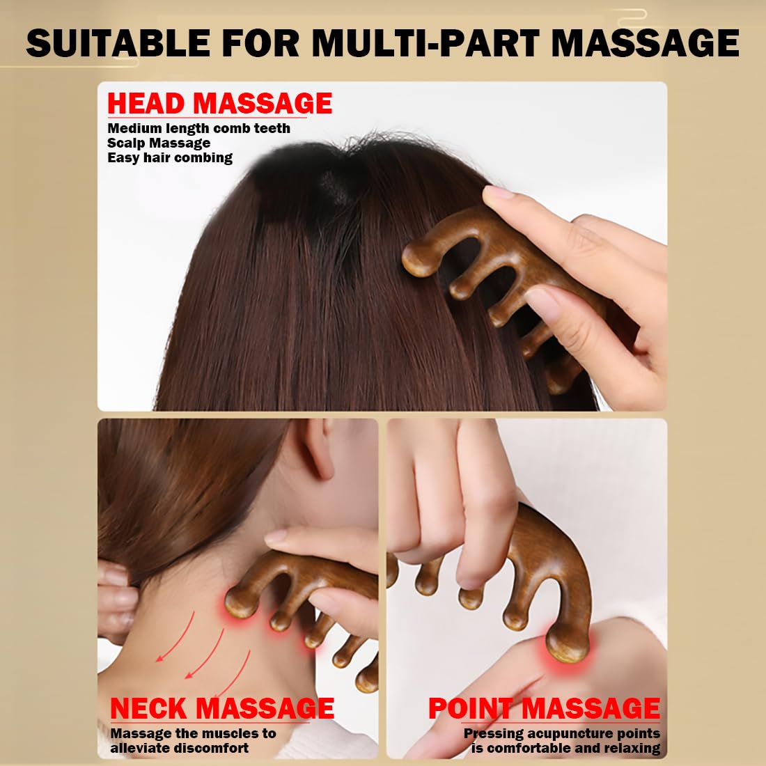 Wooden Scalp Massager - Handmade 100% Natural Green Sandalwood Wide Tooth Combs - Wood Massage Comb & Sandalwood Comb for Luxurious Hair Care