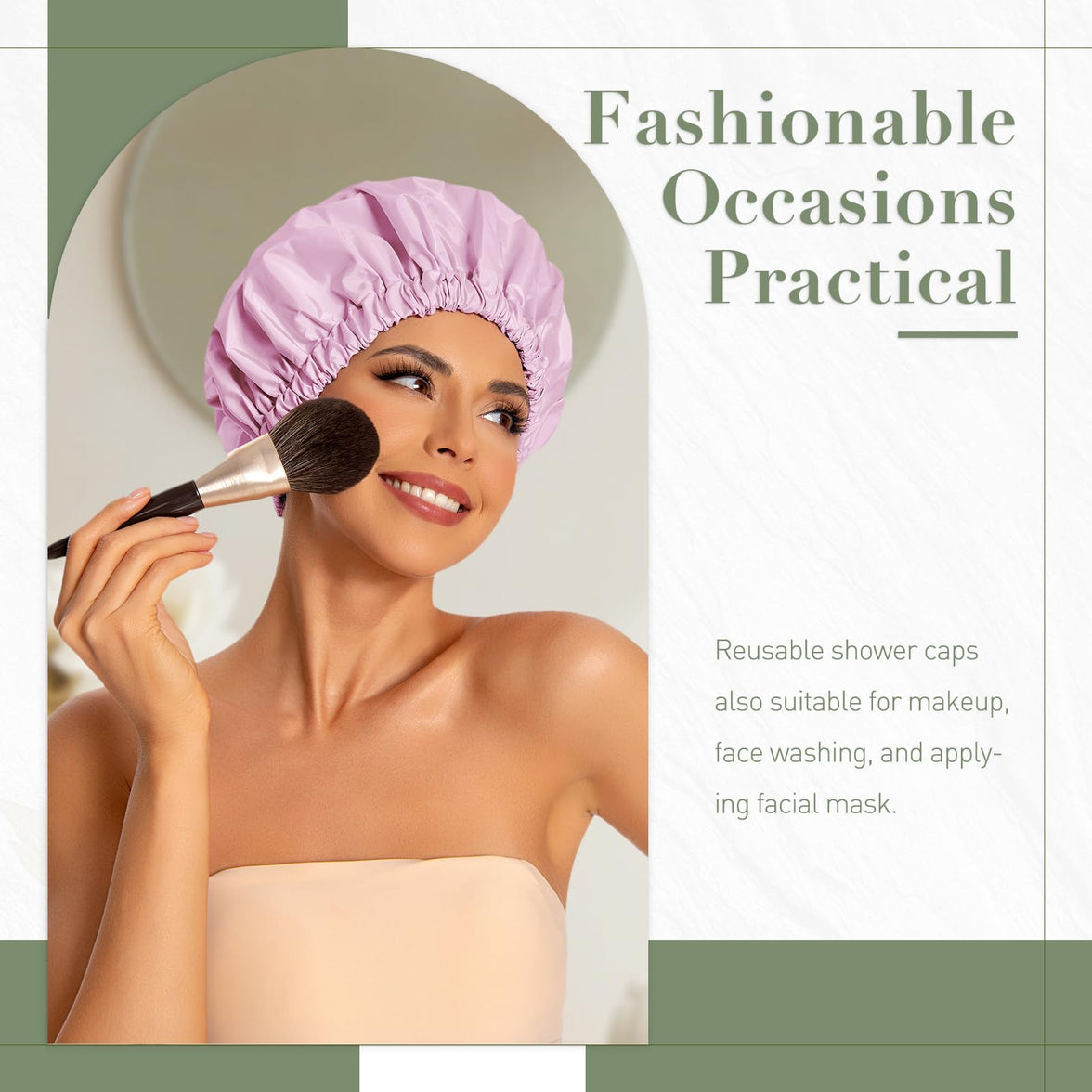 Reusable Shower Cap for Women, Large Waterproof Shower Bonnet Washable Elastic Band Bath Hair Hat for Long Hair, Braids(Green)