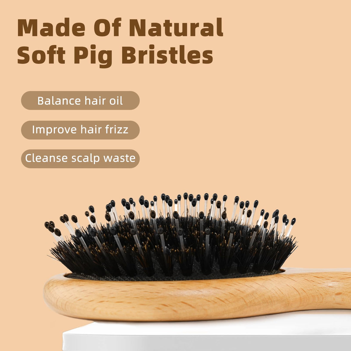 BLACK EGG Boar Bristle Hair Brush for Women Men Kid, Soft Natural Bristles Brush for Thin and Fine Hair, Restore Shine and Texture, Set includes Bamboo comb and 3 hair ties, Excellent Gift Idea