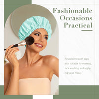 Reusable Shower Cap for Women, Large Waterproof Shower Bonnet Washable Elastic Band Bath Hair Hat for Long Hair, Braids(Green)
