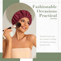 Reusable Shower Cap for Women, Large Waterproof Shower Bonnet Washable Elastic Band Bath Hair Hat for Long Hair, Braids(Green)