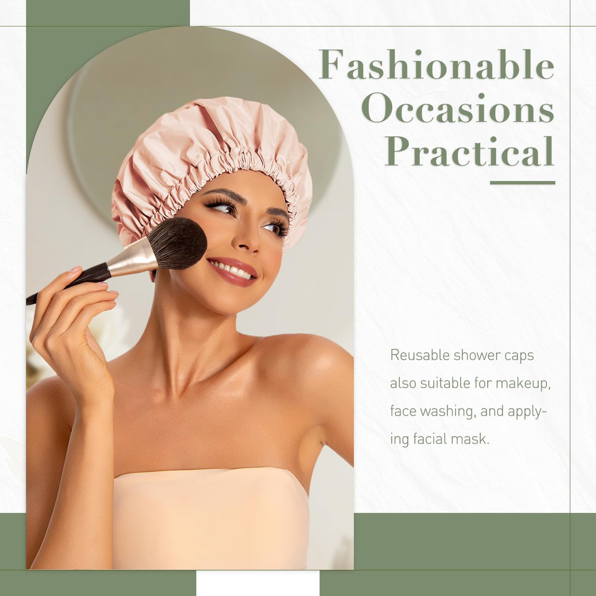 Reusable Shower Cap for Women, Large Waterproof Shower Bonnet Washable Elastic Band Bath Hair Hat for Long Hair, Braids(Green)
