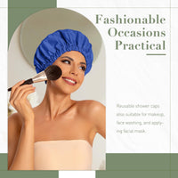 Reusable Shower Cap for Women, Large Waterproof Shower Bonnet Washable Elastic Band Bath Hair Hat for Long Hair, Braids(Green)