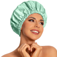 Reusable Shower Cap for Women, Large Waterproof Shower Bonnet Washable Elastic Band Bath Hair Hat for Long Hair, Braids(Green)