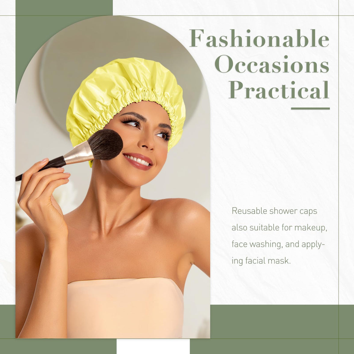 Reusable Shower Cap for Women, Large Waterproof Shower Bonnet Washable Elastic Band Bath Hair Hat for Long Hair, Braids(Green)