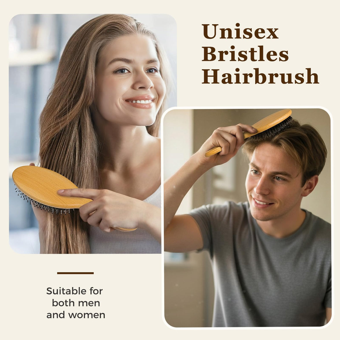 BLACK EGG Boar Bristle Hair Brush for Women Men Kid, Soft Natural Bristles Brush for Thin and Fine Hair, Restore Shine and Texture, Set includes Bamboo comb and 3 hair ties, Excellent Gift Idea
