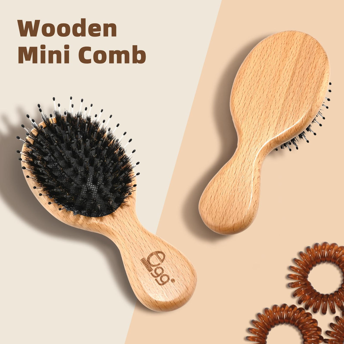 BLACK EGG Boar Bristle Hair Brush for Women Men Kid, Soft Natural Bristles Brush for Thin and Fine Hair, Restore Shine and Texture, Set includes Bamboo comb and 3 hair ties, Excellent Gift Idea