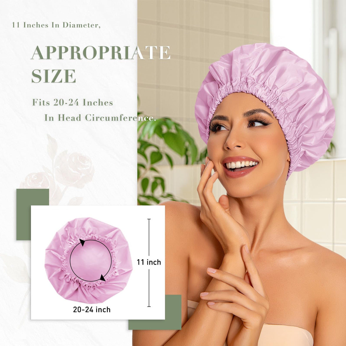 Reusable Shower Cap for Women, Large Waterproof Shower Bonnet Washable Elastic Band Bath Hair Hat for Long Hair, Braids(Green)