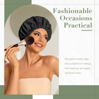 Reusable Shower Cap for Women, Large Waterproof Shower Bonnet Washable Elastic Band Bath Hair Hat for Long Hair, Braids(Green)