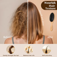 BLACK EGG Boar Bristle Hair Brush for Women Men Kid, Soft Natural Bristles Brush for Thin and Fine Hair, Restore Shine and Texture, Set includes Bamboo comb and 3 hair ties, Excellent Gift Idea