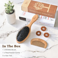 BLACK EGG Boar Bristle Hair Brush for Women Men Kid, Soft Natural Bristles Brush for Thin and Fine Hair, Restore Shine and Texture, Set includes Bamboo comb and 3 hair ties, Excellent Gift Idea