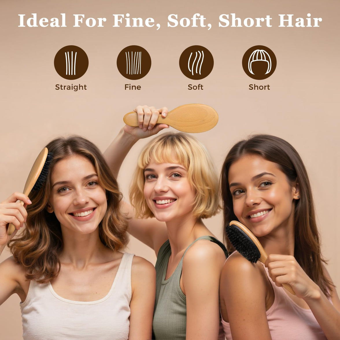 BLACK EGG Boar Bristle Hair Brush for Women Men Kid, Soft Natural Bristles Brush for Thin and Fine Hair, Restore Shine and Texture, Set includes Bamboo comb and 3 hair ties, Excellent Gift Idea