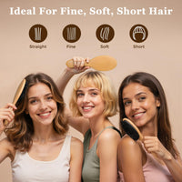 BLACK EGG Boar Bristle Hair Brush for Women Men Kid, Soft Natural Bristles Brush for Thin and Fine Hair, Restore Shine and Texture, Set includes Bamboo comb and 3 hair ties, Excellent Gift Idea