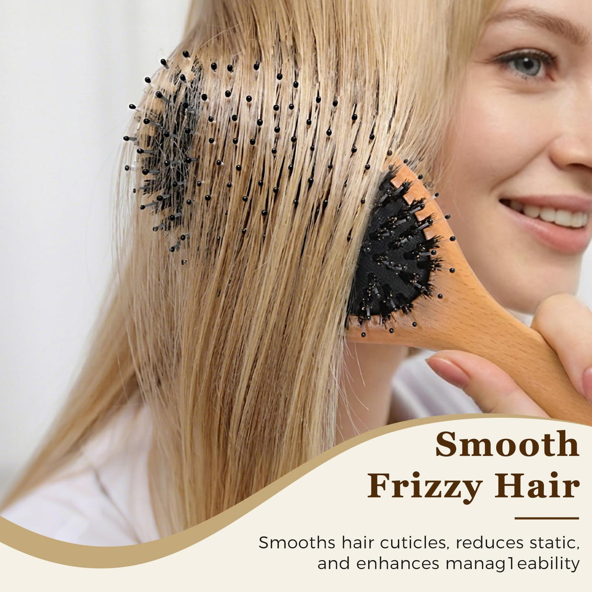 BLACK EGG Boar Bristle Hair Brush for Women Men Kid, Soft Natural Bristles Brush for Thin and Fine Hair, Restore Shine and Texture, Set includes Bamboo comb and 3 hair ties, Excellent Gift Idea