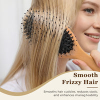 BLACK EGG Boar Bristle Hair Brush for Women Men Kid, Soft Natural Bristles Brush for Thin and Fine Hair, Restore Shine and Texture, Set includes Bamboo comb and 3 hair ties, Excellent Gift Idea