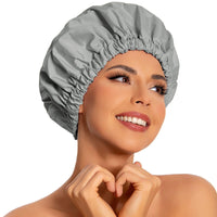 Reusable Shower Cap for Women, Large Waterproof Shower Bonnet Washable Elastic Band Bath Hair Hat for Long Hair, Braids(Green)