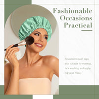 Reusable Shower Cap for Women, Large Waterproof Shower Bonnet Washable Elastic Band Bath Hair Hat for Long Hair, Braids(Green)