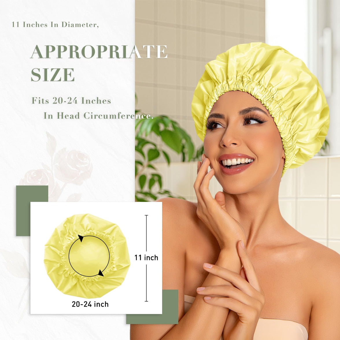 Reusable Shower Cap for Women, Large Waterproof Shower Bonnet Washable Elastic Band Bath Hair Hat for Long Hair, Braids(Green)