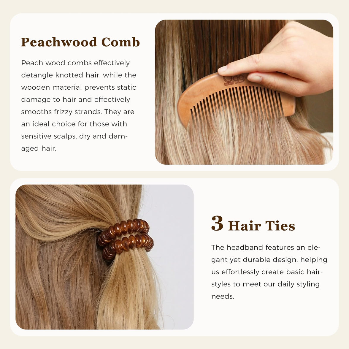 BLACK EGG Boar Bristle Hair Brush for Women Men Kid, Soft Natural Bristles Brush for Thin and Fine Hair, Restore Shine and Texture, Set includes Bamboo comb and 3 hair ties, Excellent Gift Idea