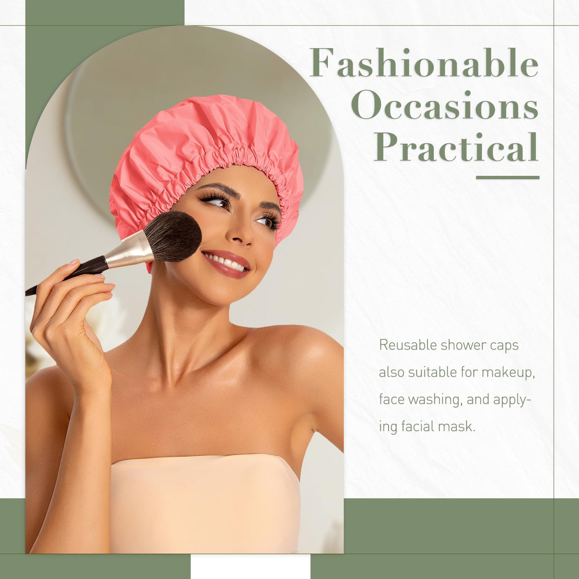 Reusable Shower Cap for Women, Large Waterproof Shower Bonnet Washable Elastic Band Bath Hair Hat for Long Hair, Braids(Green)