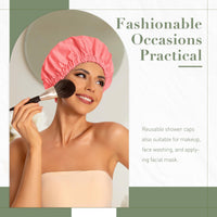 Reusable Shower Cap for Women, Large Waterproof Shower Bonnet Washable Elastic Band Bath Hair Hat for Long Hair, Braids(Green)
