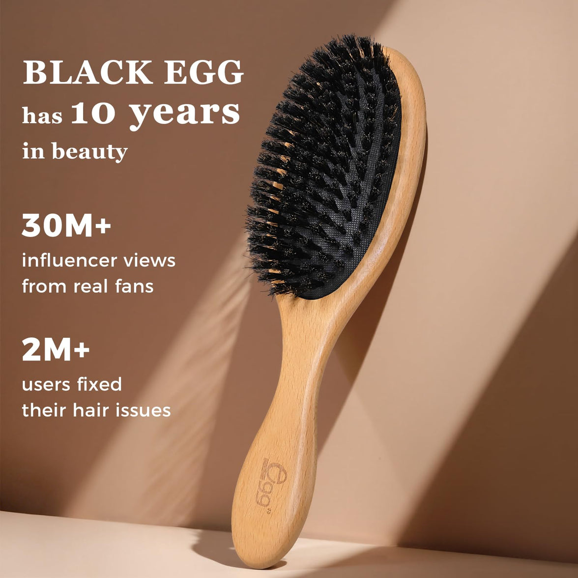 BLACK EGG Boar Bristle Hair Brush for Women Men Kid, Soft Natural Bristles Brush for Thin and Fine Hair, Restore Shine and Texture, Set includes Bamboo comb and 3 hair ties, Excellent Gift Idea