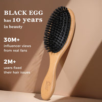 BLACK EGG Boar Bristle Hair Brush for Women Men Kid, Soft Natural Bristles Brush for Thin and Fine Hair, Restore Shine and Texture, Set includes Bamboo comb and 3 hair ties, Excellent Gift Idea