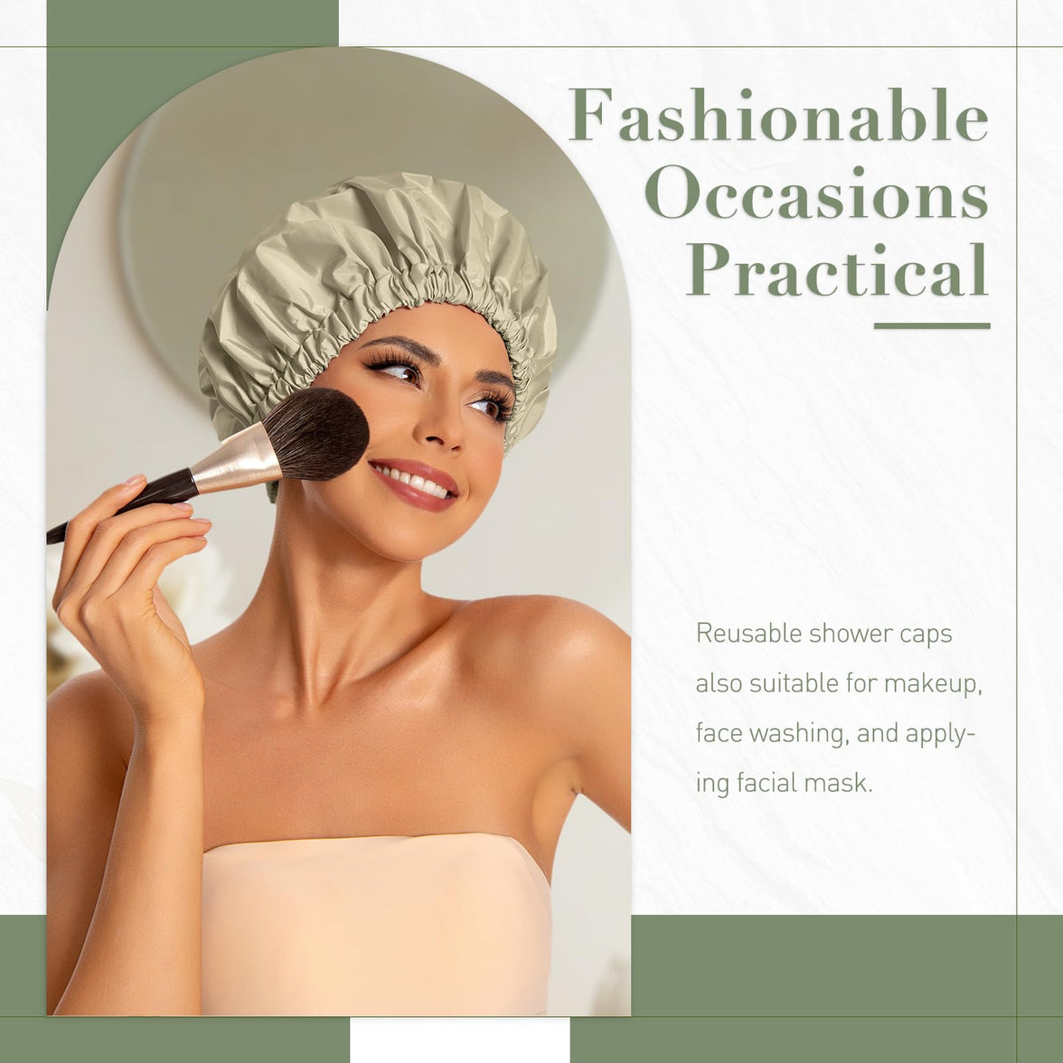 Reusable Shower Cap for Women, Large Waterproof Shower Bonnet Washable Elastic Band Bath Hair Hat for Long Hair, Braids(Green)