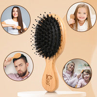 BLACK EGG Boar Bristle Hair Brush for Women Men Kid, Soft Natural Bristles Brush for Thin and Fine Hair, Restore Shine and Texture, Set includes Bamboo comb and 3 hair ties, Excellent Gift Idea