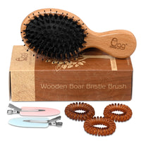 BLACK EGG Boar Bristle Hair Brush for Women Men Kid, Soft Natural Bristles Brush for Thin and Fine Hair, Restore Shine and Texture, Set includes Bamboo comb and 3 hair ties, Excellent Gift Idea