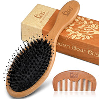 BLACK EGG Boar Bristle Hair Brush for Women Men Kid, Soft Natural Bristles Brush for Thin and Fine Hair, Restore Shine and Texture, Set includes Bamboo comb and 3 hair ties, Excellent Gift Idea