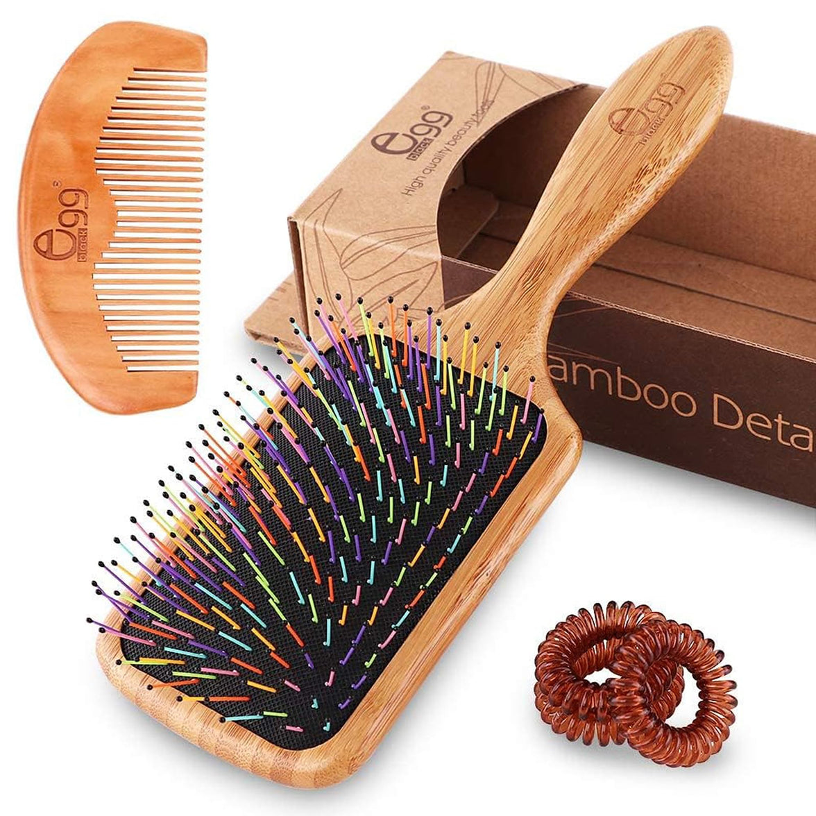 BLACK EGG Boar Bristle Hair Brush for Women Men Kid, Soft Natural Bristles Brush for Thin and Fine Hair, Restore Shine and Texture, Set includes Bamboo comb and 3 hair ties, Excellent Gift Idea