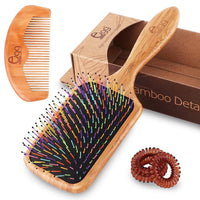 BLACK EGG Boar Bristle Hair Brush for Women Men Kid, Soft Natural Bristles Brush for Thin and Fine Hair, Restore Shine and Texture, Set includes Bamboo comb and 3 hair ties, Excellent Gift Idea