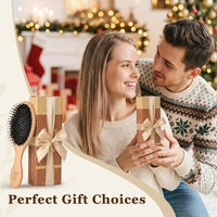 BLACK EGG Boar Bristle Hair Brush for Women Men Kid, Soft Natural Bristles Brush for Thin and Fine Hair, Restore Shine and Texture, Set includes Bamboo comb and 3 hair ties, Excellent Gift Idea