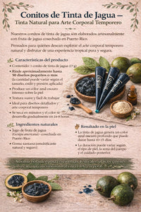 Promotional image of jagua tattoo ink with ingredients and application information.